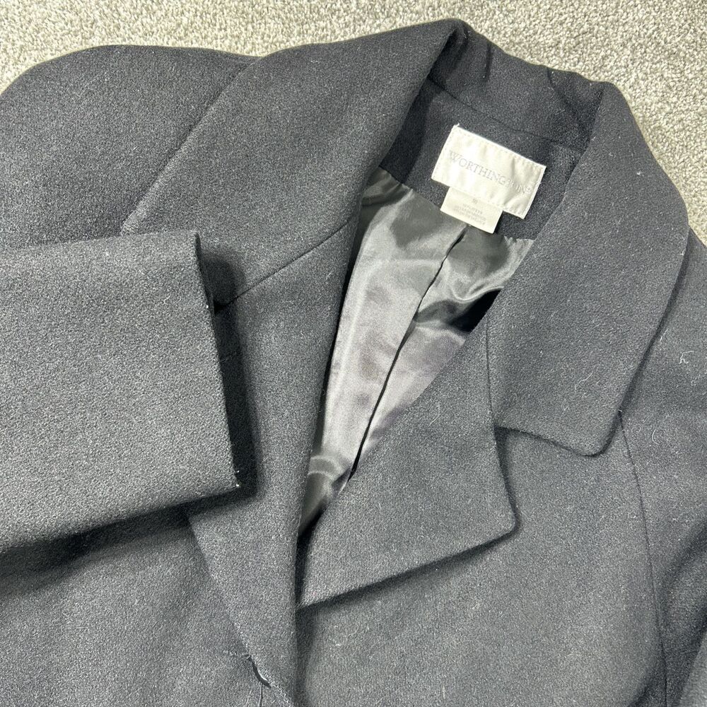 Worthington Wool Blend Trench Coat Size 10 Black Faux Fur Length Women's 48"